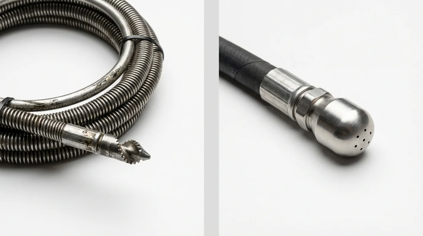 Drain snake cable and hydro jetting nozzle used for drain cleaning in Lake Havasu City, AZ