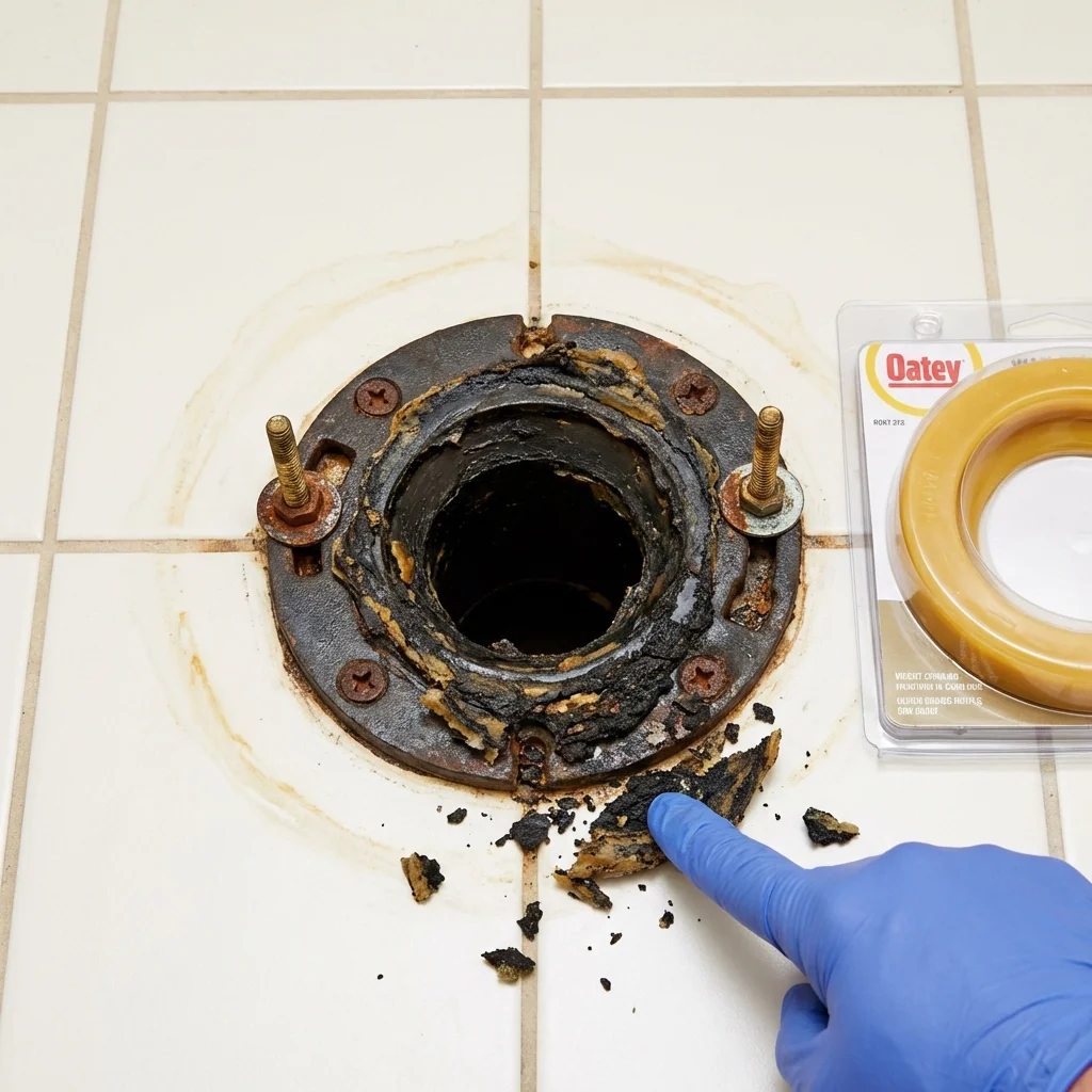 Failed wax ring showing water seepage at the base of a toilet in a Lake Havasu City, AZ home